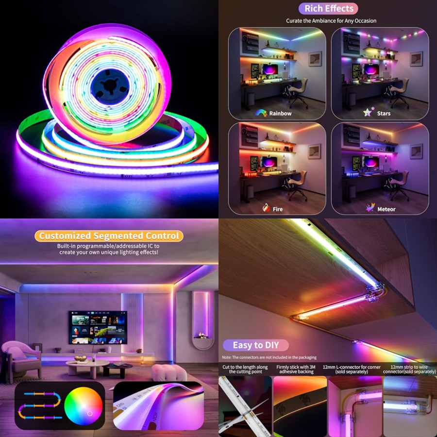 Rgb Light Strip - RGBスマートIC COB LEDストリップライト アドレス指定可能/7.5m、UL規格DC24V カラーフローリングストリップライト マルチカラー