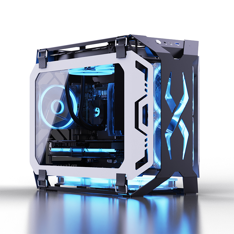 Pc Gaming Case - Lovingcool新デザインオープンスタイルゲーミングシャーシ強化ガラスMicro ATX Mini ITX対応コンピューターRGBケースデスクトップPCケース（ファン付き）