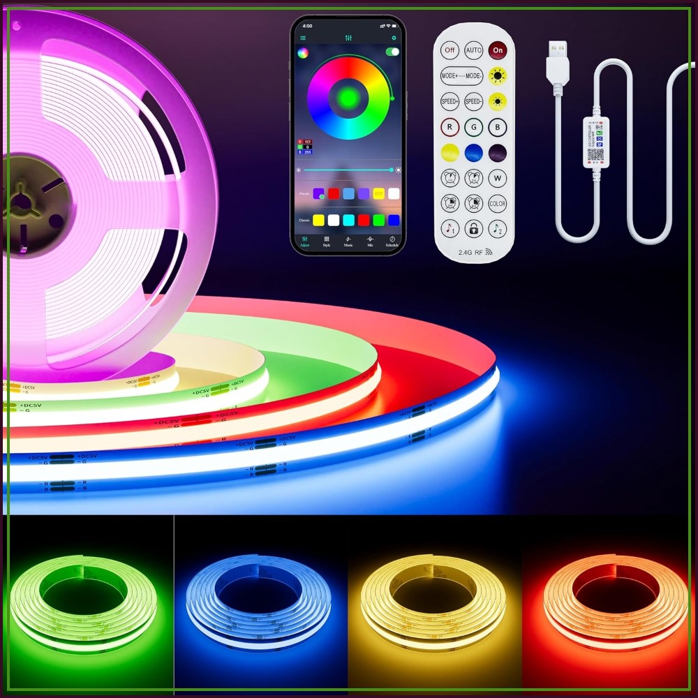 Rgb Light Strip - 5V USB COB RGB LEDストリップライト 1.5m、1224個のLED、Bluetooth＆RFリモコン、メモリ機能、家庭用DIY向けフレキシブルTVバックライト