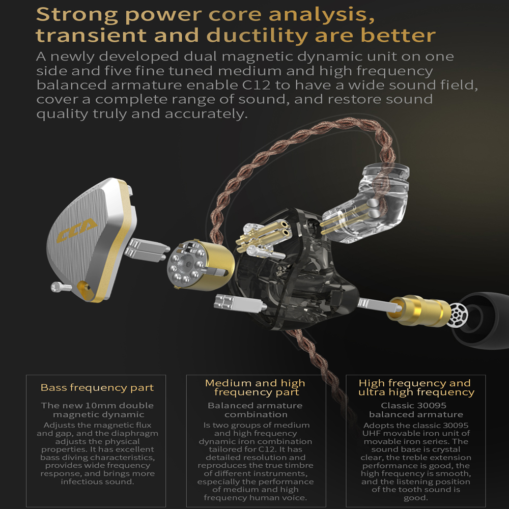 CCA C12 インイヤーメタルヘッドフォン 5BA + 1 - Pc Gaming Earphones のレビューと価格