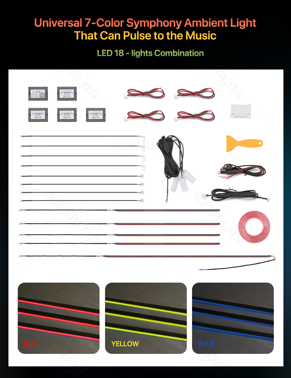 人気商品 車用アンビエントライトキット 18 in 1 イン - Rgb Light Strip のレビューと価格