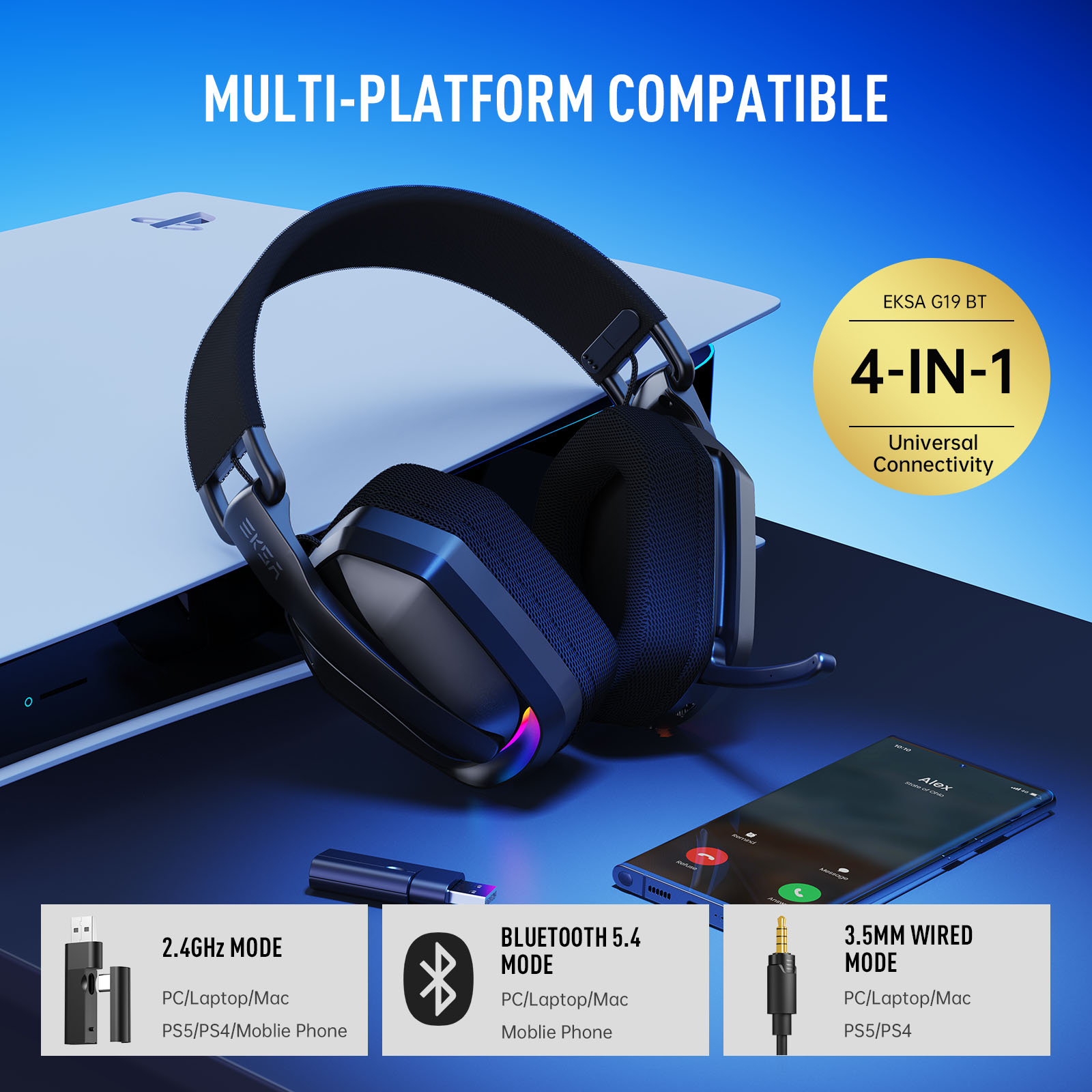 EKSA G19BT 2.4GHz ワイヤレスゲーミングヘッ - Pc Gaming Earphones のレビューと価格