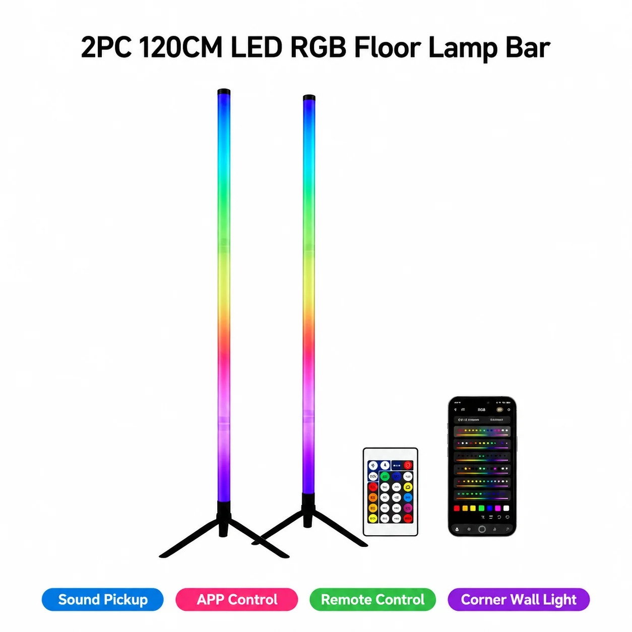 2個セット 120CM RGBフロアランプ、音に反応するLE - Rgb Light Strip のレビューと価格