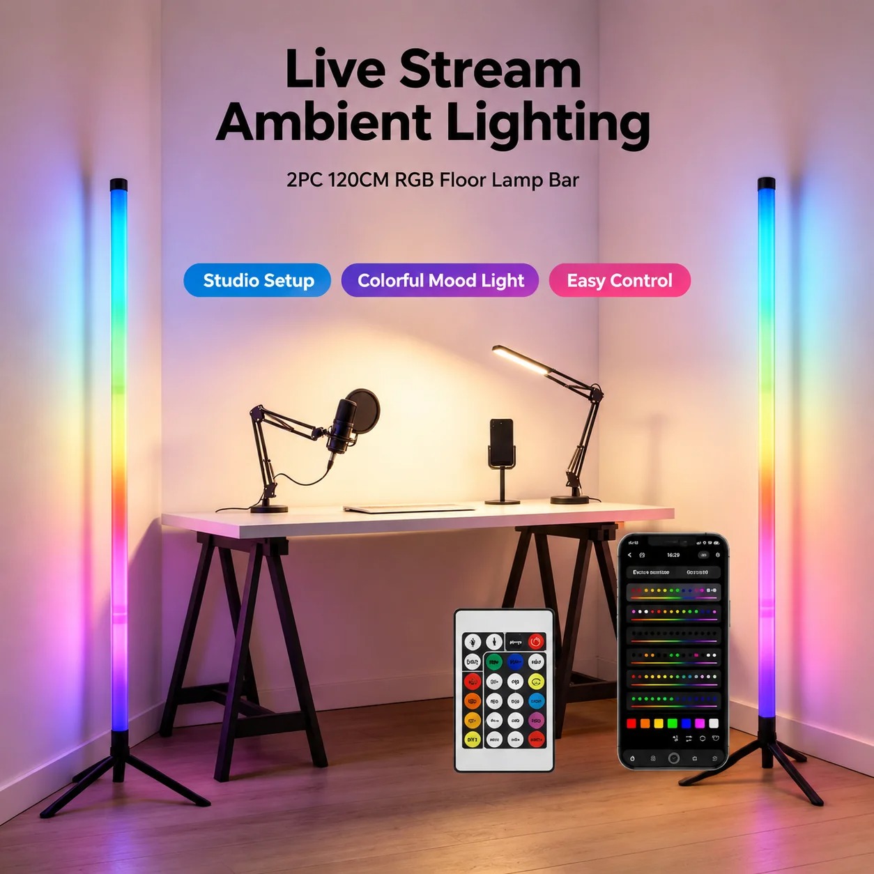 2個セット 120CM RGBフロアランプ、音に反応するLE - Rgb Light Strip のレビューと価格