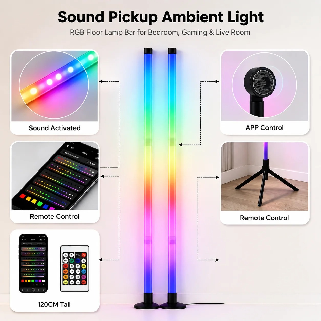 2個セット 120CM RGBフロアランプ、音に反応するLE - Rgb Light Strip のレビューと価格