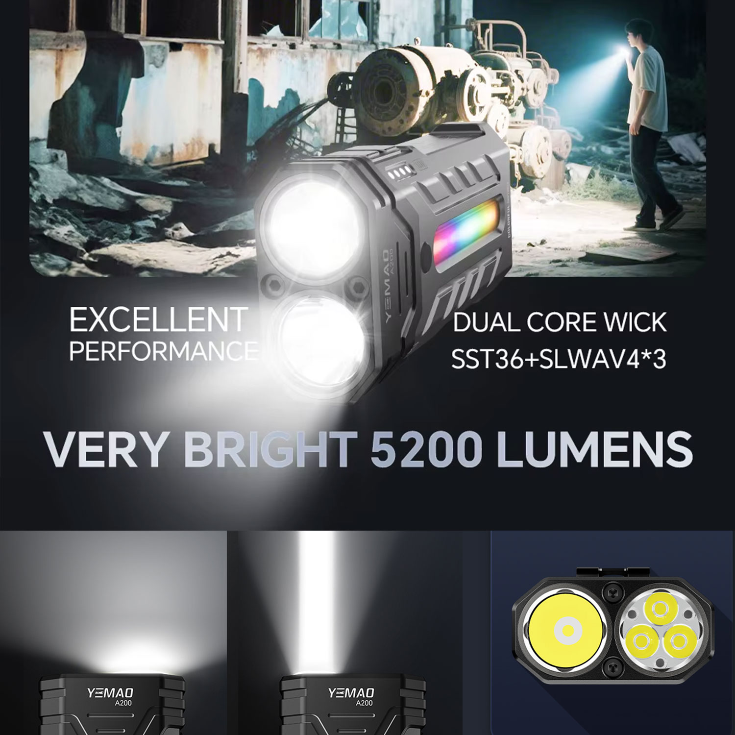 5200LM革新的な多機能ポータブルRGB LED懐中電灯、 - Rgb Light Strip のレビューと価格